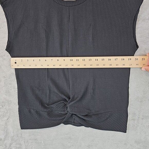 Buffalo David Bitton Twist Front Top Womens Size S Black Ribbed Knit Cap Sleeve - Picture 5 of 7